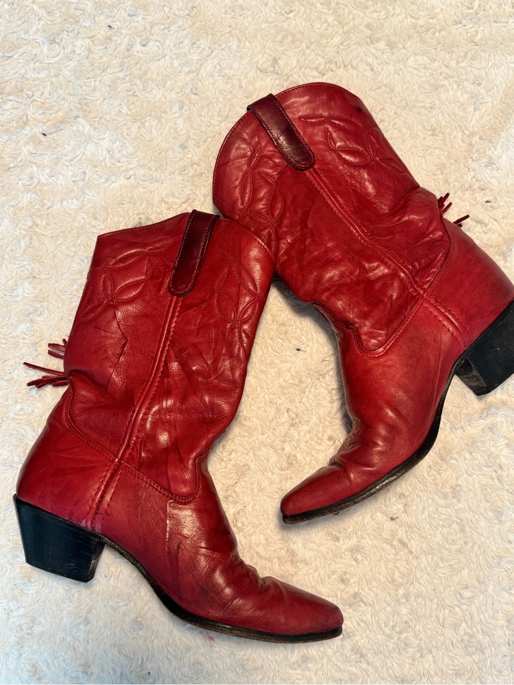Red Leather Western Tassel Ankle Boots - Women's - Picture 4 of 6